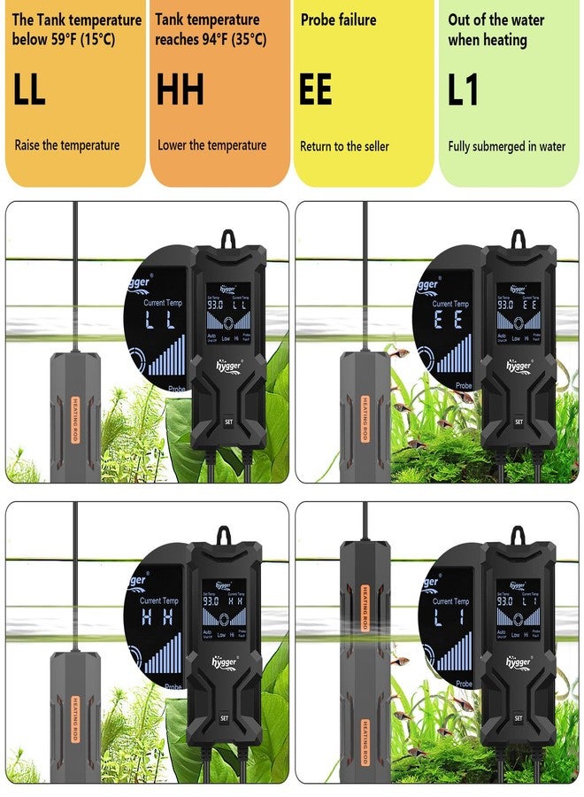 هايغر سخان حوض السمك من هيجر، سخان غاطس لحوض السمك مزود بحماية من ارتفاع درجة الحرارة وإيقاف تشغيل تلقائي، سخان أسماك مزود بوحدة تحكم رقمية للمياه العذبة والمالحة (800 واط) - Image 5